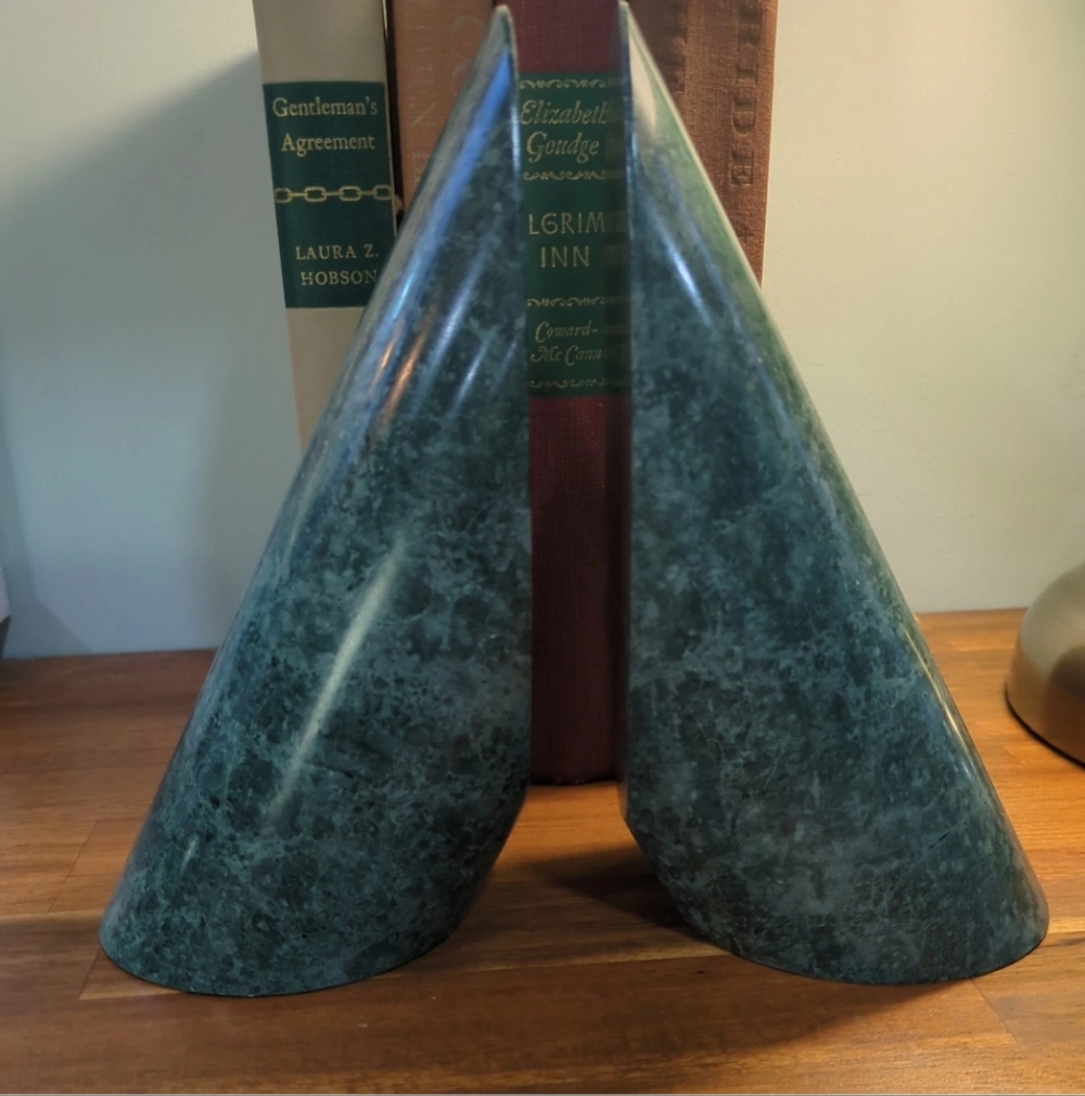 Bookends - Vintage Mid Century Modern Jadeite Marble Bookends